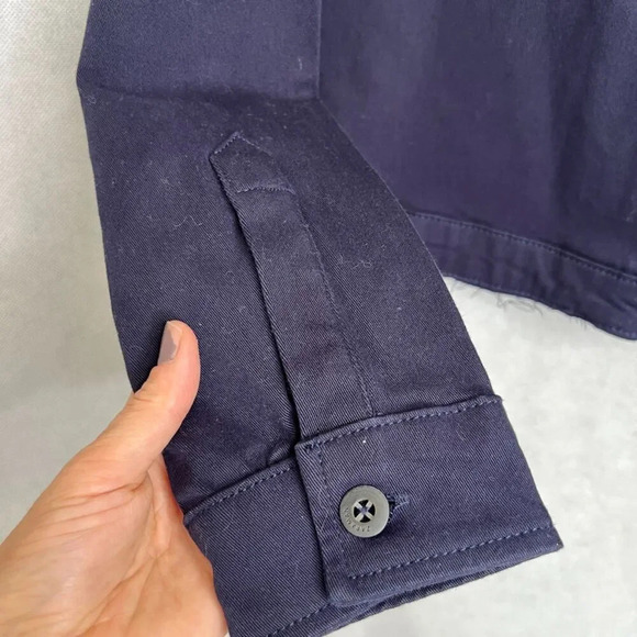 Zara Navy Blue Snap Button Front Casual Twill Jacket Size Medium - Picture 5 of 9